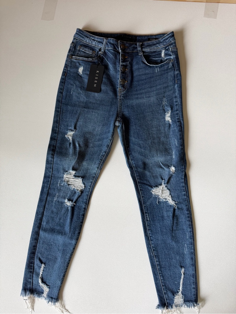 Risen Women's Distressed High-Rise Skinny Jeans - Dark Blue